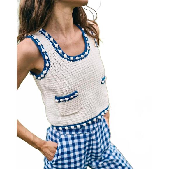 NEW HUNTER BELL clover sweater tank in white blue - Picture 2 of 5